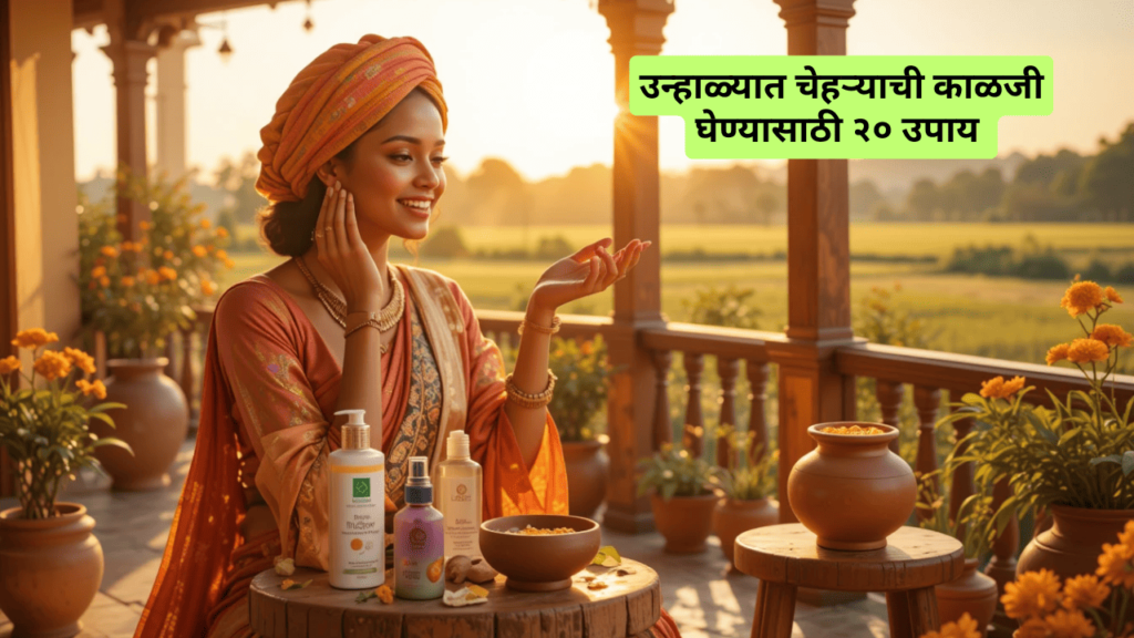 उन्हाळ्यात चेहऱ्याची काळजी कशी घ्यावी महिला हॉटेलच्या सावलीत बसलेली, टोपी घातलेली आणि सन प्रोटेक्शन क्रीम टेबलावर ठेवलेली