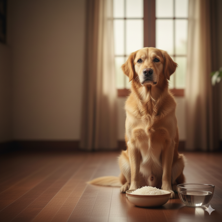 गॅस्ट्रो झालेल्या कुत्र्यासाठी भाताची पेज आणि स्वच्छ पाणी घरच्या घरी दिलेले