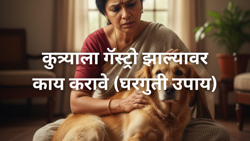 कुत्र्याला गॅस्ट्रो झाल्यावर घरच्या घरी काळजी घेत असलेला मालक आणि आजारी कुत्रा