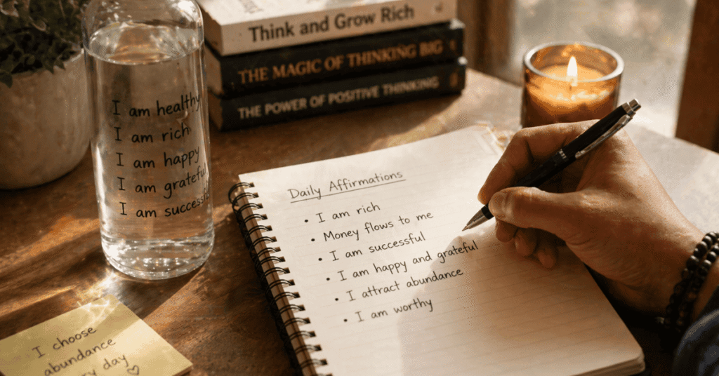 Writing money manifestation affirmations in Marathi like I am rich and money flows to me