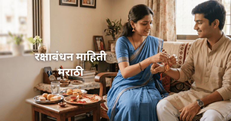 रक्षाबंधन माहिती मराठी – भाऊ बहिणीला राखी बांधताना