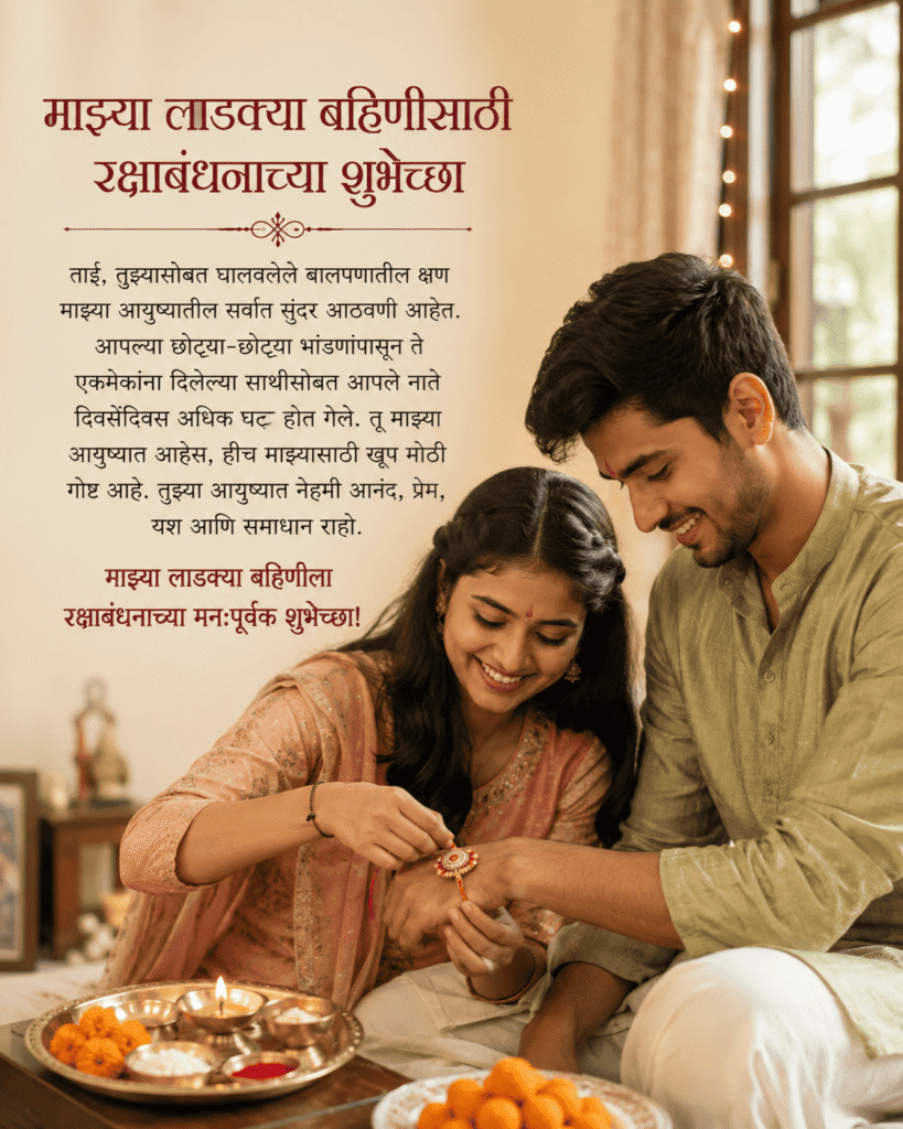Happy Raksha Bandhan Wishes Marathi Sister with brother and sister celebrating Raksha Bandhan